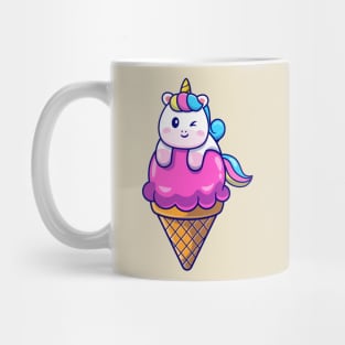 Cute Unicorn On Ice Cream Cone Cartoon Mug